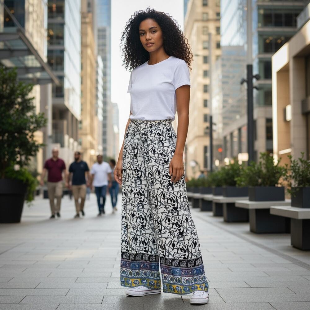 TOLANI BOHO WIDE LEG SILK PANTS SIZE SMALL